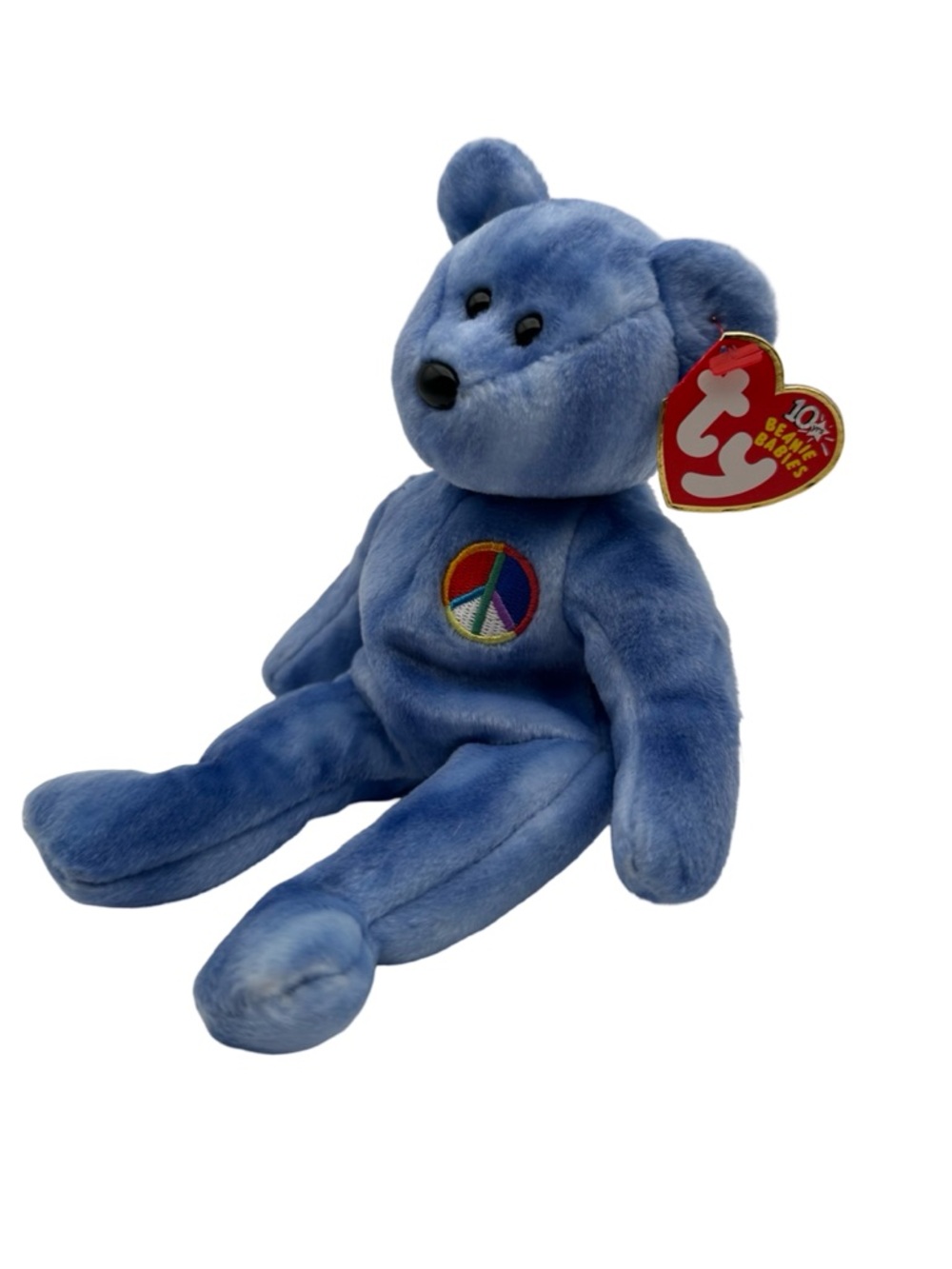Ty Beanie Babies Peace Bear Blue Plush 2002 w/ Tag Peace Sign